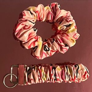 Handmade scrunchie and keychain wristlet.